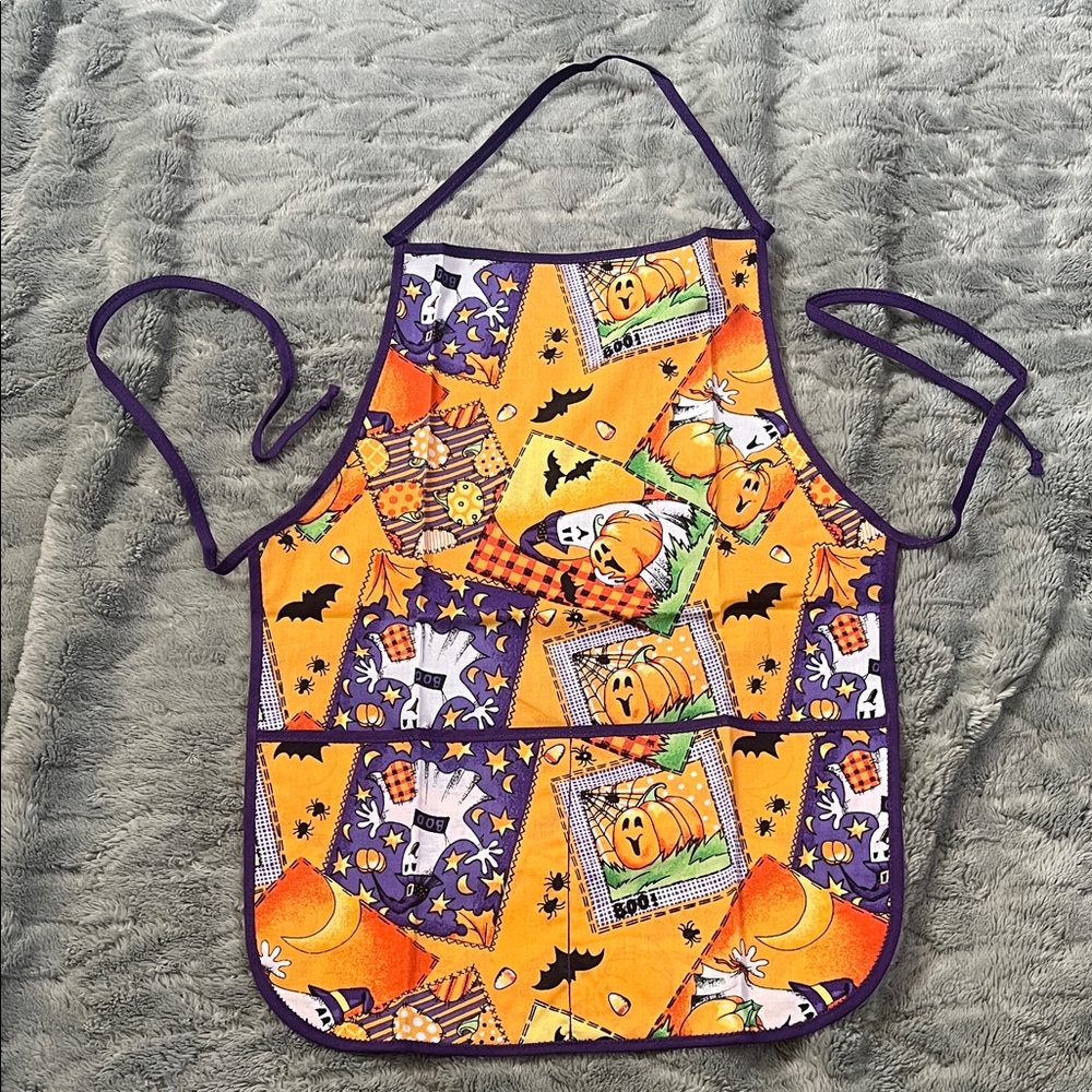 Kids Halloween Pumpkin Apron - Purple & Orange